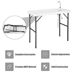 Goplus Portable Fish Cleaning Table with Sink, Folding Outdoor Camping Sink Station with Hose Hook Up, Heavy Duty Fillet Table with Faucet for Dock Beach Patio Picnic