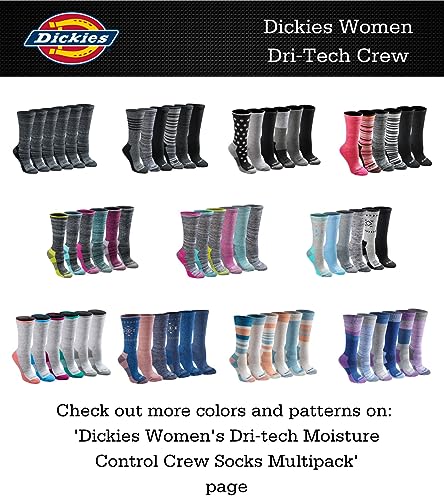 Dickies Women's Dritech Advanced Moisture Wicking Crew Socks, Black Assorted (6 Pairs), Shoe Size: 6-9