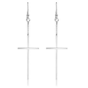 AeraVida Minimalist Christian Cross Drop Sterling Silver Dangle Earrings