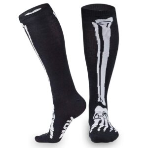 Skeleton Halloween Knee High Half Cushioned Athletic Running Socks Fun Running Socks by Gone For a Run, One Size