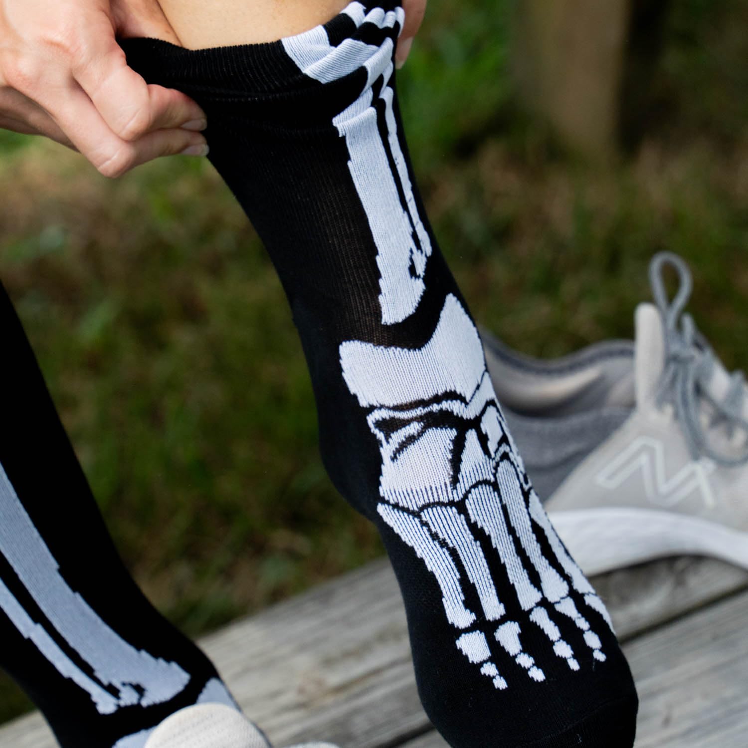 Skeleton Halloween Knee High Half Cushioned Athletic Running Socks Fun Running Socks by Gone For a Run, One Size