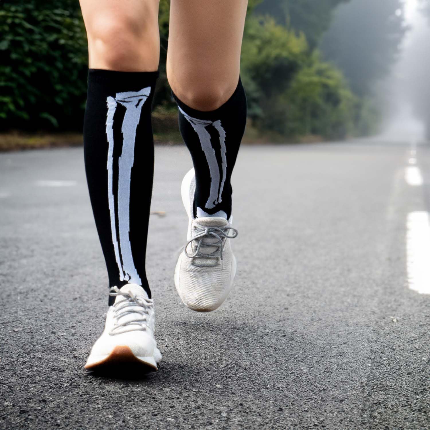 Skeleton Halloween Knee High Half Cushioned Athletic Running Socks Fun Running Socks by Gone For a Run, One Size