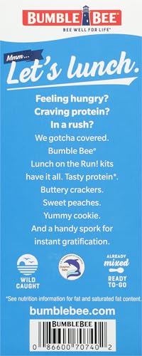 Bumble Bee Lunch On The Run Tuna Salad with Crackers Kit, 8.2 oz (Pack of 4) - Ready to Eat, Includes Crackers, Cookie & Peaches - Wild Caught Tuna - Shelf Stable & Convenient Source of Protein