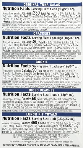 Bumble Bee Lunch On The Run Tuna Salad with Crackers Kit, 8.2 oz (Pack of 4) - Ready to Eat, Includes Crackers, Cookie & Peaches - Wild Caught Tuna - Shelf Stable & Convenient Source of Protein