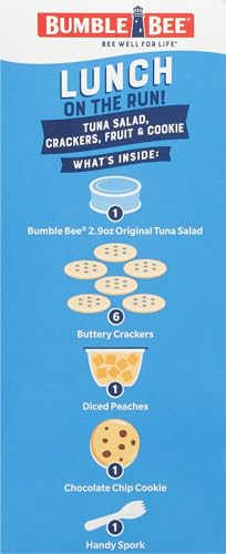 Bumble Bee Lunch On The Run Tuna Salad with Crackers Kit, 8.2 oz (Pack of 4) - Ready to Eat, Includes Crackers, Cookie & Peaches - Wild Caught Tuna - Shelf Stable & Convenient Source of Protein