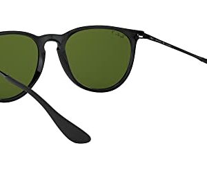 Ray-Ban RB4171 Erika Round Sunglasses, Black/Polarized Green, 54 mm