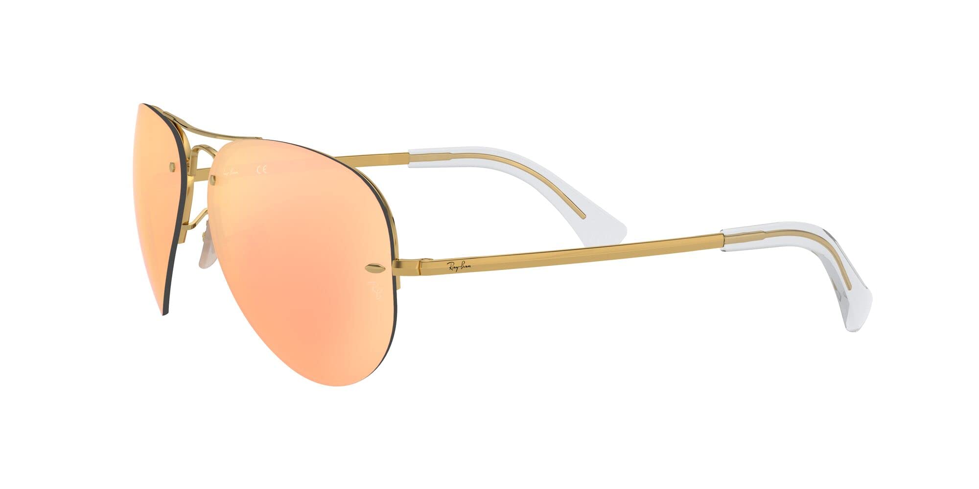 Ray-Ban RB3449 Aviator Sunglasses, Gold/Light Brown Mirrored Pink, 59 mm