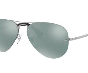 Ray-Ban RB3449 Aviator Sunglasses, Silver/Green Mirrored Silver, 59 mm