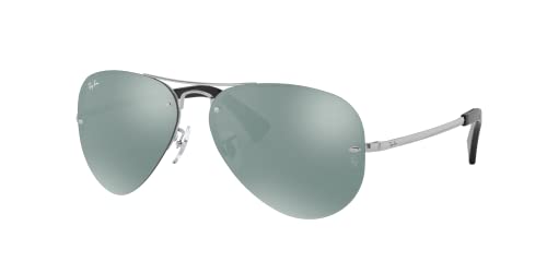 Ray-Ban RB3449 Aviator Sunglasses, Silver/Green Mirrored Silver, 59 mm