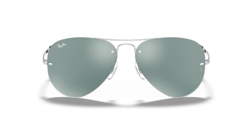 Ray-Ban RB3449 Aviator Sunglasses, Silver/Green Mirrored Silver, 59 mm