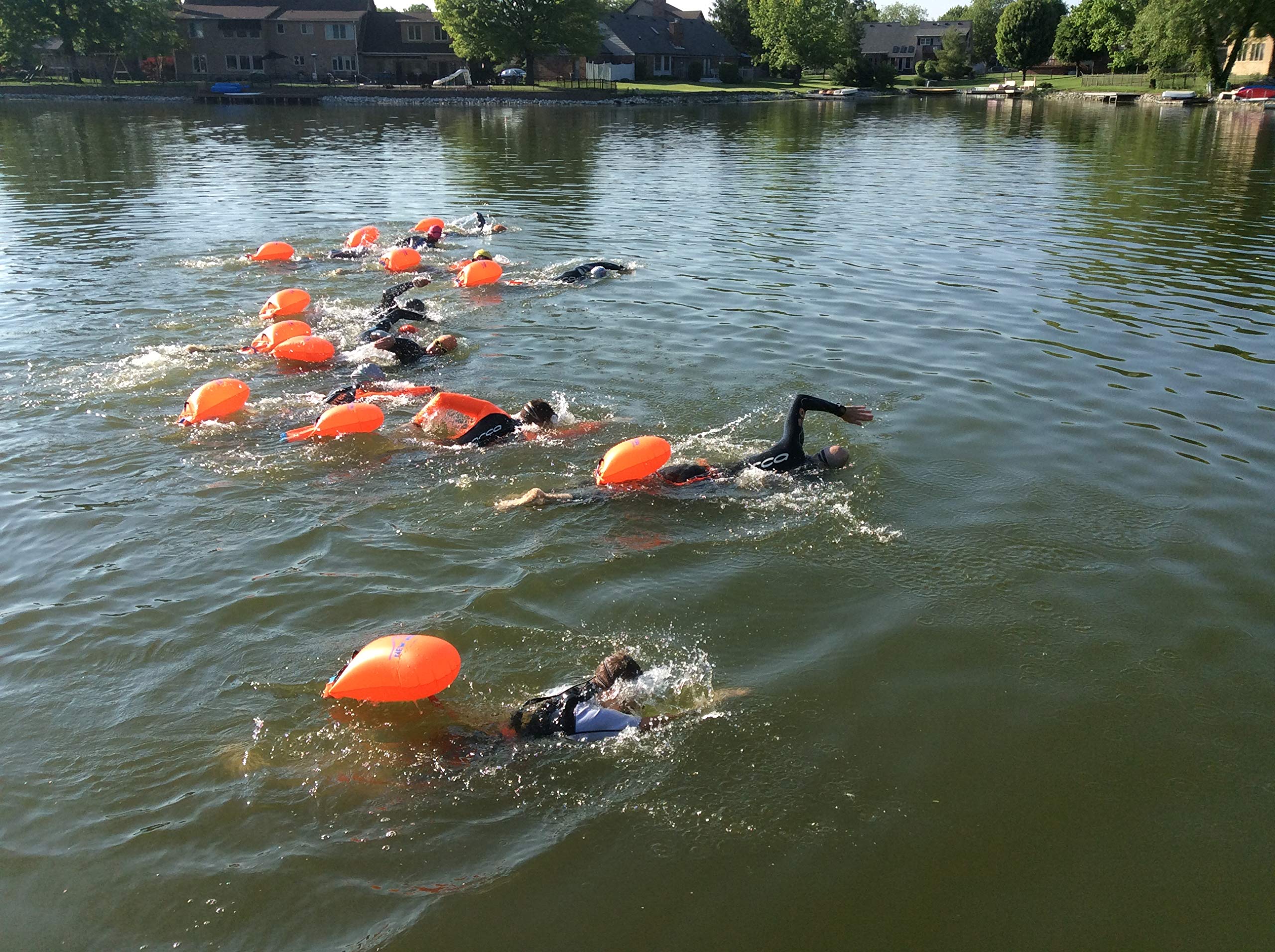 New Wave Swim Buoy - Swim Safety Float and Drybag for Open Water Swimmers, Triathletes, Kayakers and Snorkelers, Highly Visible Buoy Float for Safe Swim Training (Orange-PVC Large-20 Liter)