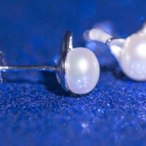 Wicary Cat Ear Earrings Sterling Silver Cultured Freshwater Pearl Stud Earrings