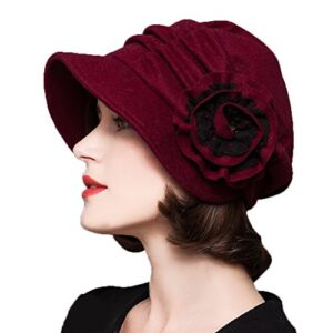 Maitose™ Women's Decorative Flowers Wool Beret Red