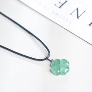 iSTONE Four Leaf Clover Necklace,Made with Green Aventurine for Faith Hope Love and Luck 18 Inch Rope Chain St. Patrick's Day