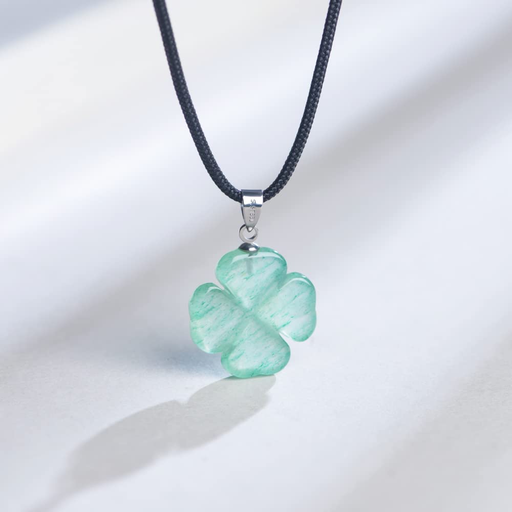 iSTONE Four Leaf Clover Necklace,Made with Green Aventurine for Faith Hope Love and Luck 18 Inch Rope Chain St. Patrick's Day