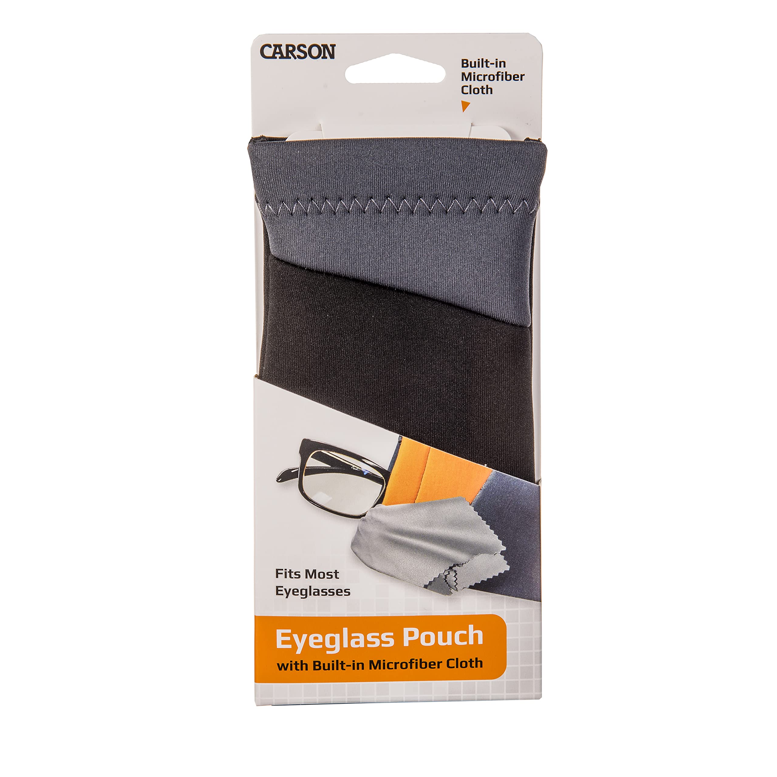 Carson Eyeglass Pouch with Built-in Microfiber Cloth for Eyewear and Sunglasses, Grey (EC-10BKGY) Small