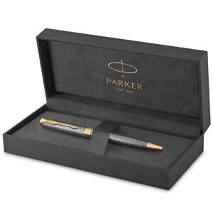 parker sonnet ballpoint pen, chiselled silver with gold trim, medium point black ink (1931492)