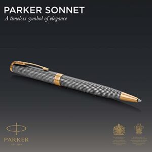 PARKER Sonnet Ballpoint Pen, Chiselled Silver with Gold Trim, Medium Point Black Ink (1931492)