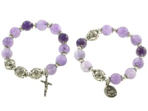 sterling silver 7 sorrows rosary, amethyst 10mm, 7 sorrows rosary and trinity double elastic bracelet