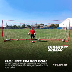 PowerNet Carli Lloyd Soccer Goal 24 x 8 | Regulation Goal Size | Portable Instant Net | Collapsible Metal Base | Quick Setup Easy Storage | 1 Goal+1 Wheeled Carrying Bag | Full Size