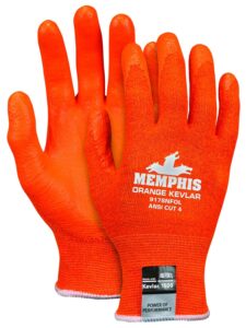 mcr safety gloves 9178nfoxl 13 gauge dupont kevlar shell, cut resistant work gloves, nitrile foam coated palm and fingers, hi-vis orange, xl