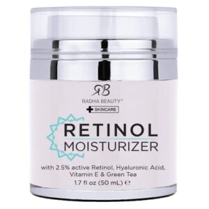 Radha Beauty Moisturizing Miracle Retinol Cream for Face - with 2.5% Retinol, Hyaluronic Acid, Vitamin E and Green Tea. Luxury Night and Day Anti-Aging Wrinkle Cream 1.7 fl oz.