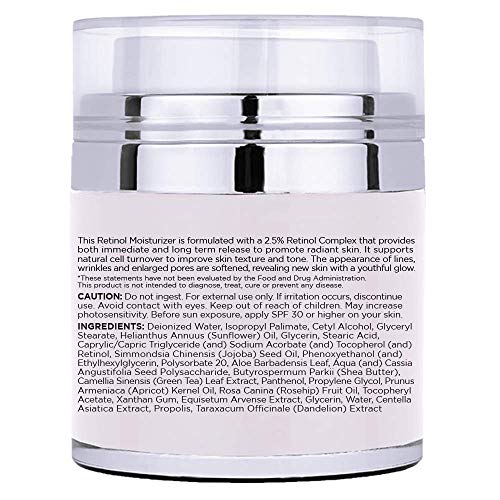 Radha Beauty Moisturizing Miracle Retinol Cream for Face - with 2.5% Retinol, Hyaluronic Acid, Vitamin E and Green Tea. Luxury Night and Day Anti-Aging Wrinkle Cream 1.7 fl oz.