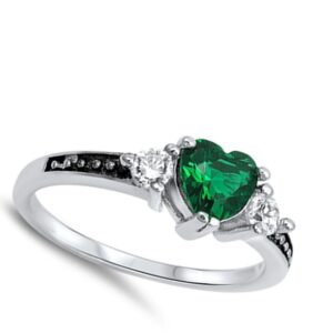 Women's Heart Simulated Emerald Polished Ring New .925 Sterling Silver Band Size 8