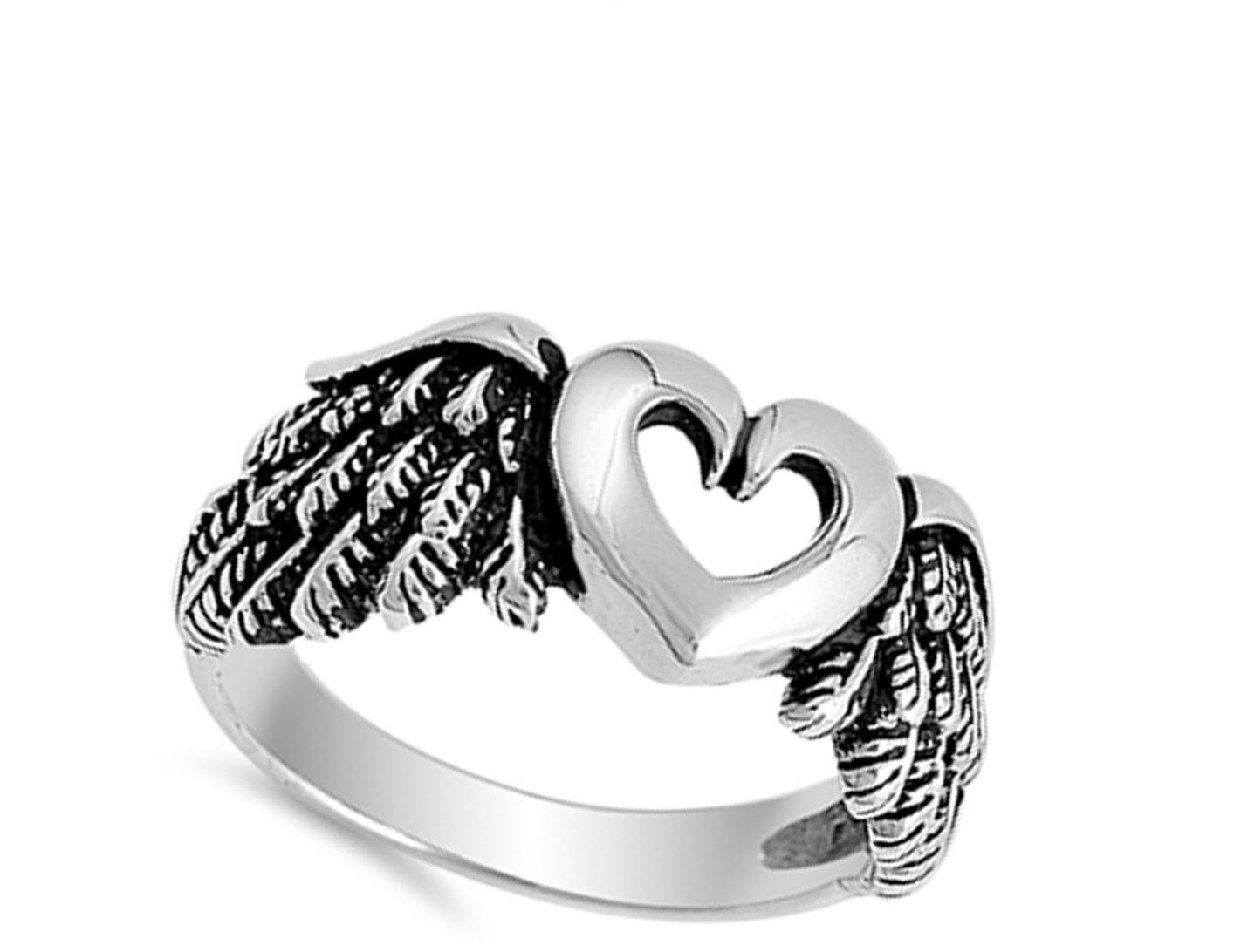 Cutout Heart Angel Wings Biker Ring New .925 Sterling Silver Band Size 11