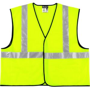 MCR Safety VCL2SLM 2" Silver Reflective Economy Class 2 Safety Vest with Hook and Loop Front and 3 Pockets, Medium, Lime