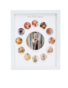 pearhead my first year baby keepsake photo frame, newborn baby girl or baby boy nursery décor, baby milestone photos, gender-neutral baby gift, white