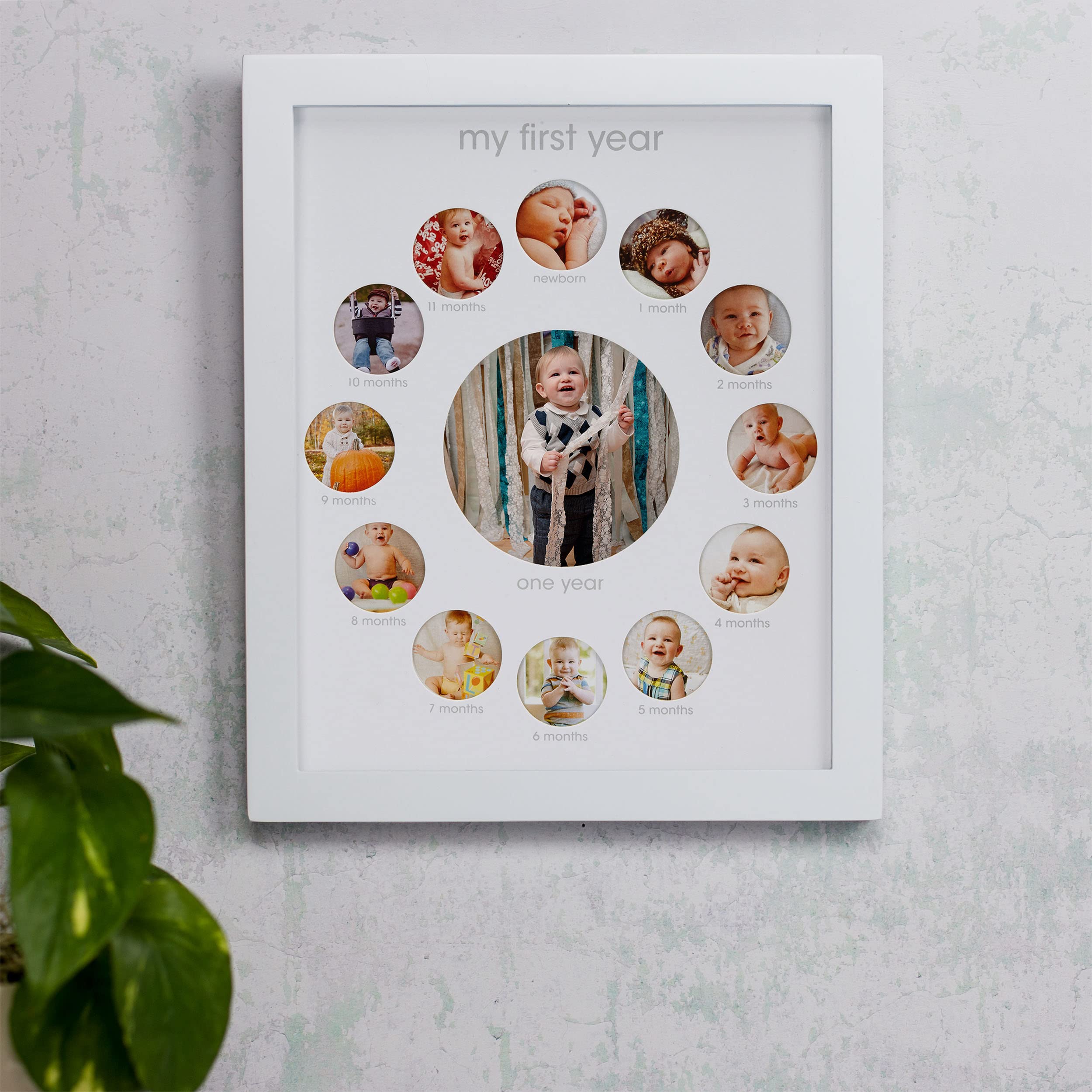 Pearhead My First Year Baby Keepsake Photo Frame, Newborn Baby Girl or Baby Boy Nursery Décor, Baby Milestone Photos, Gender-Neutral Baby Gift, White