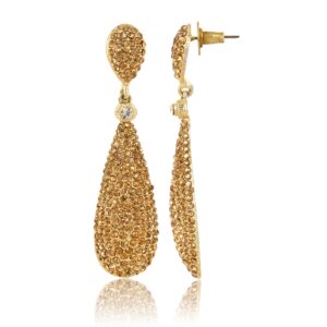 Moonstruck Costume Jewelry Chandelier Champagne Diamond Studded Golden Gold Drop and Dangle Earrings for Women