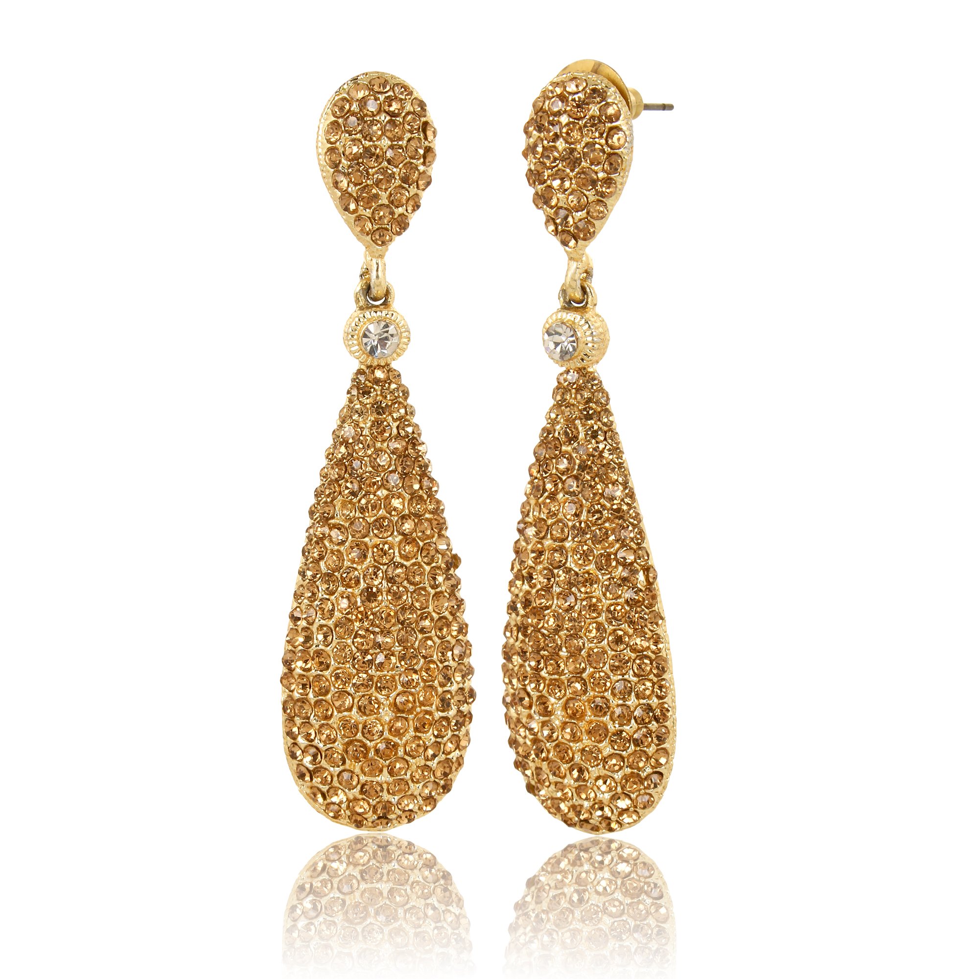 Moonstruck Costume Jewelry Chandelier Champagne Diamond Studded Golden Gold Drop and Dangle Earrings for Women