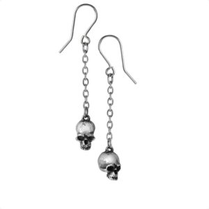 pewter deadskull dangle chain earrings