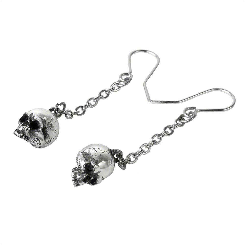 Pewter Deadskull Dangle Chain Earrings