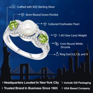 Gem Stone King 925 Sterling Silver Cultured Freshwater Pearl and Green Peridot Ring For Women (1.40 Cttw, Gemstone Birthstone, Available In Size 5, 6, 7, 8, 9)