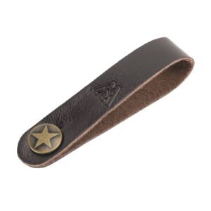 Walker & Williams AT-1-BRN Dark Brown Acoustic Guitar Grain Leather Strap Button Headstock Adaptor For Acoustic, Electric, And Bass Guitars