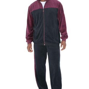 KingSize Men's Big & Tall Colorblock Velour Tracksuit - 6XL, Deep Burgundy Black