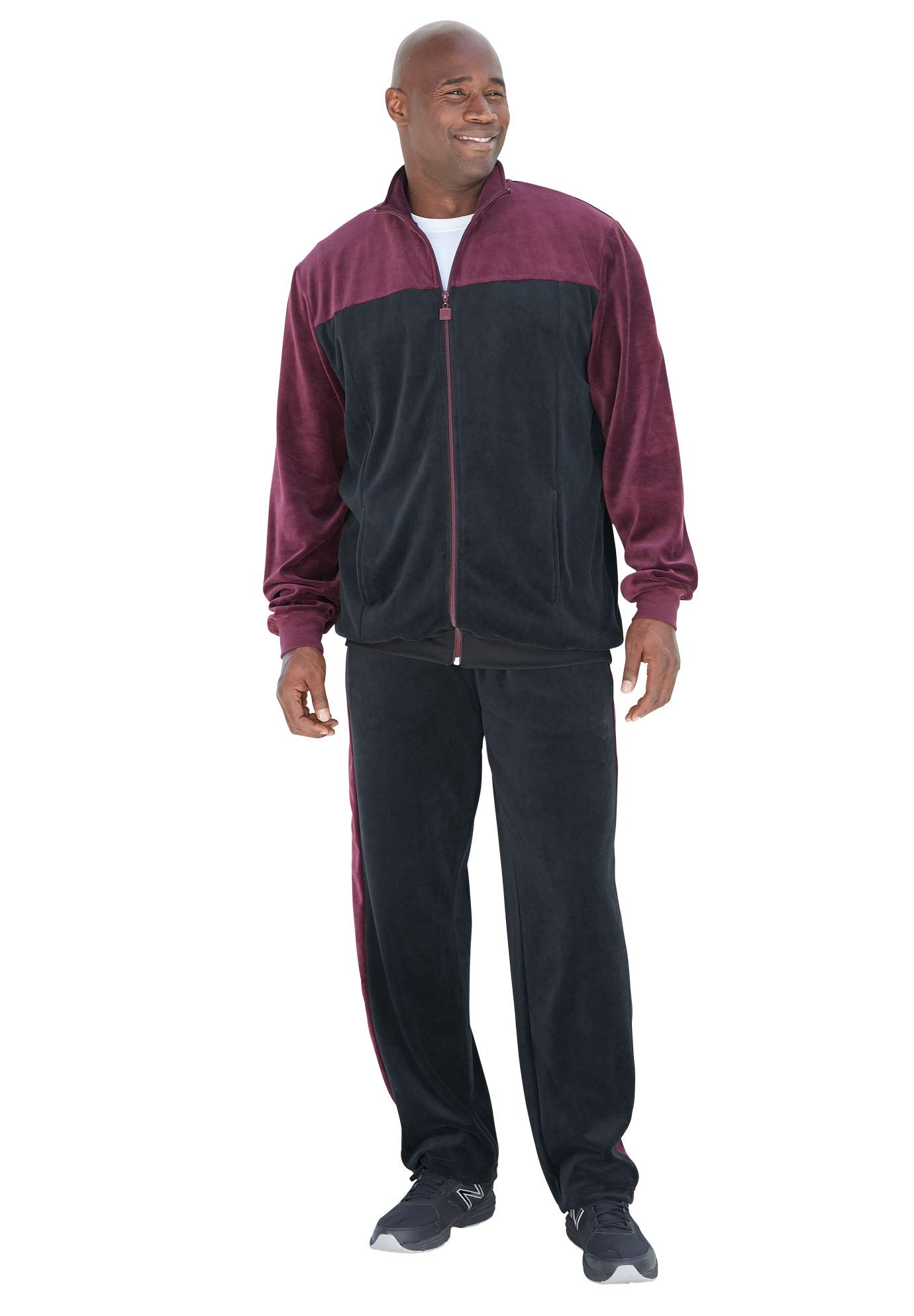 KingSize Men's Big & Tall Colorblock Velour Tracksuit - 6XL, Deep Burgundy Black