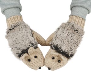 winter gloves mittens like lovely hedgehog for women, beige