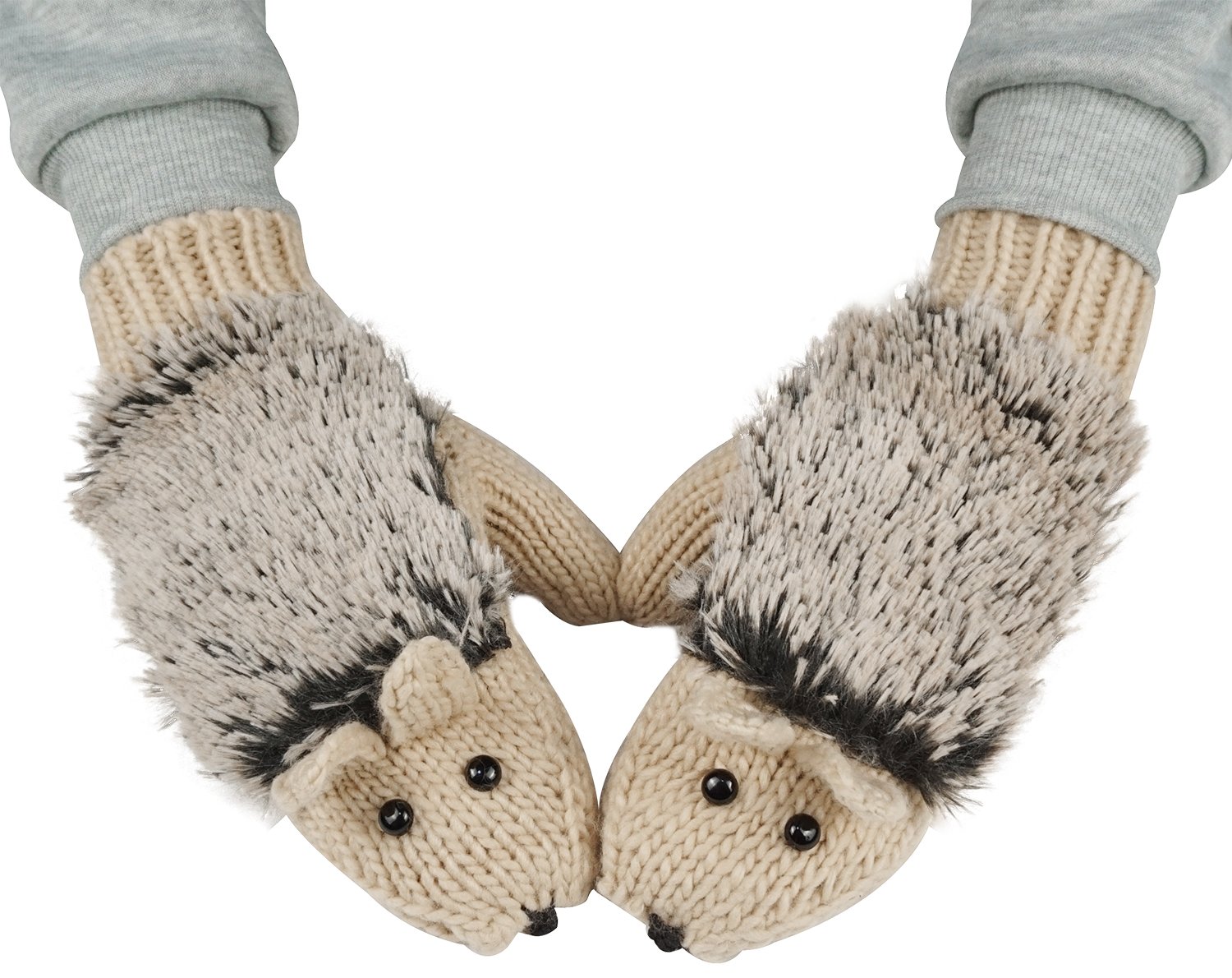 Winter Gloves Mittens Like Lovely Hedgehog For Women, Beige