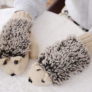 Winter Gloves Mittens Like Lovely Hedgehog For Women, Beige