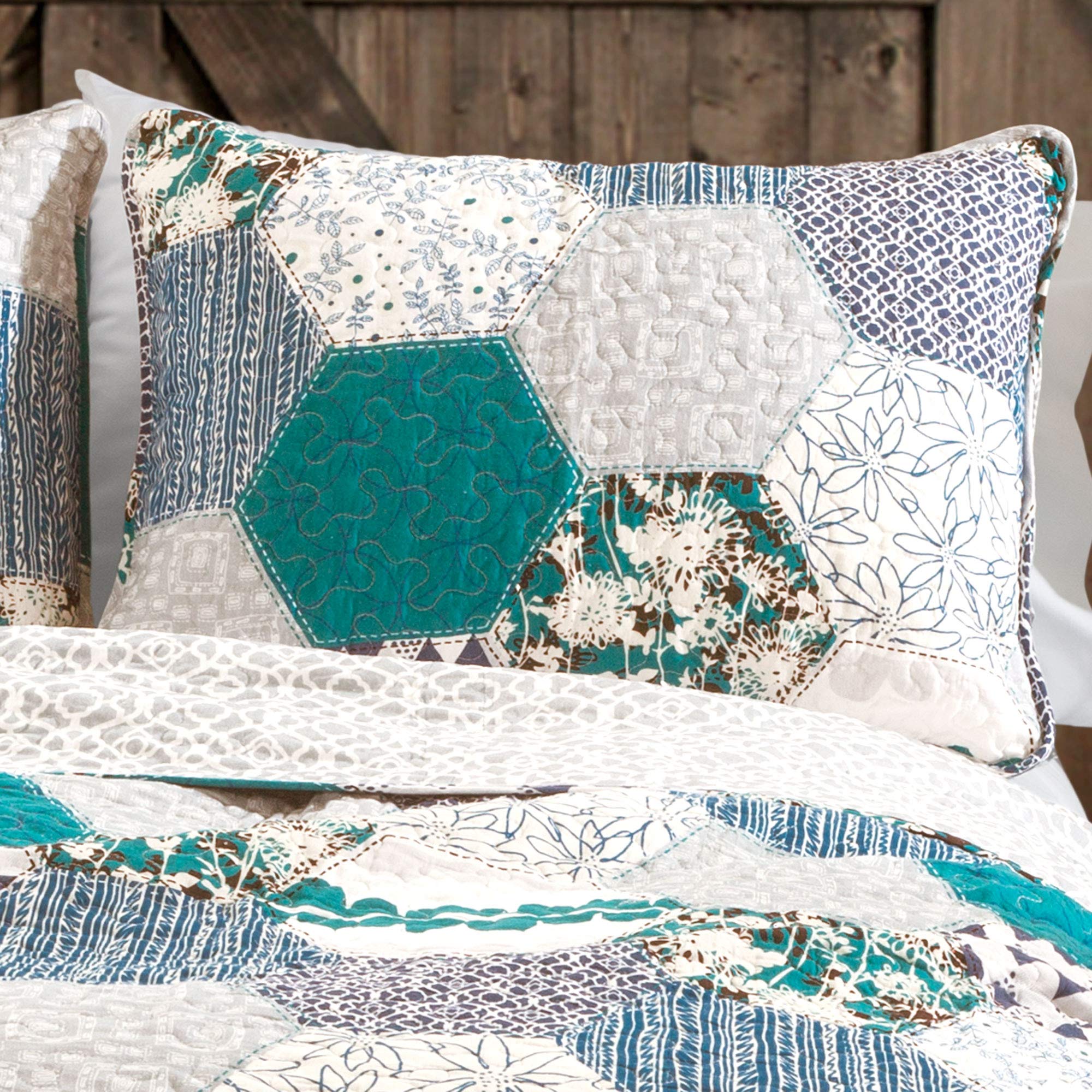 Lush Decor Briley 3 Piece Quilt Set, Turquoise, Full/Queen