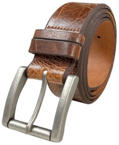 bs0008 genuine full grain leather vintage casual jean belt 1-1/2"(38mm) wide (tan, 32)