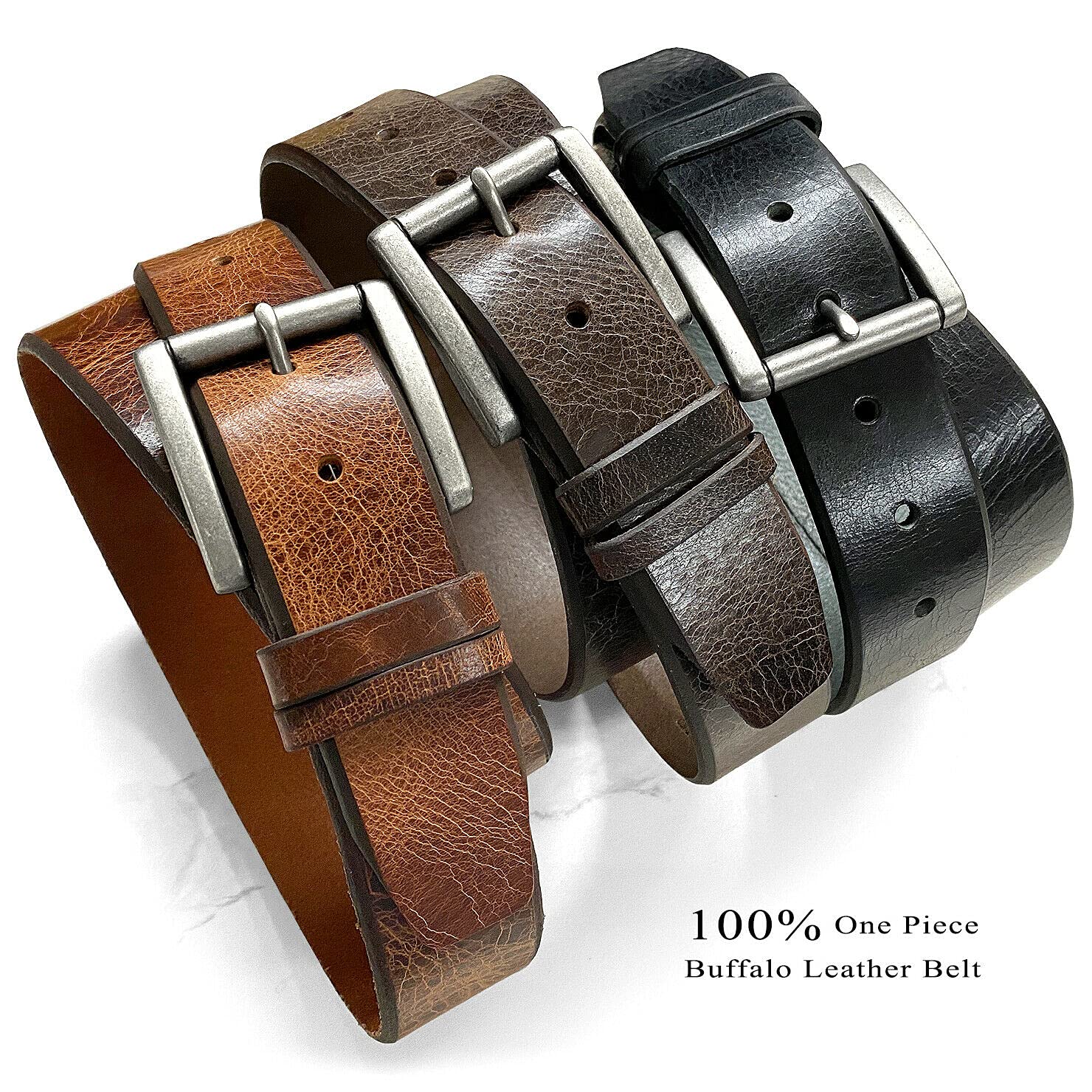 BS0008 Genuine Full Grain Leather Vintage Casual Jean Belt 1-1/2"(38mm) Wide (Tan, 32)