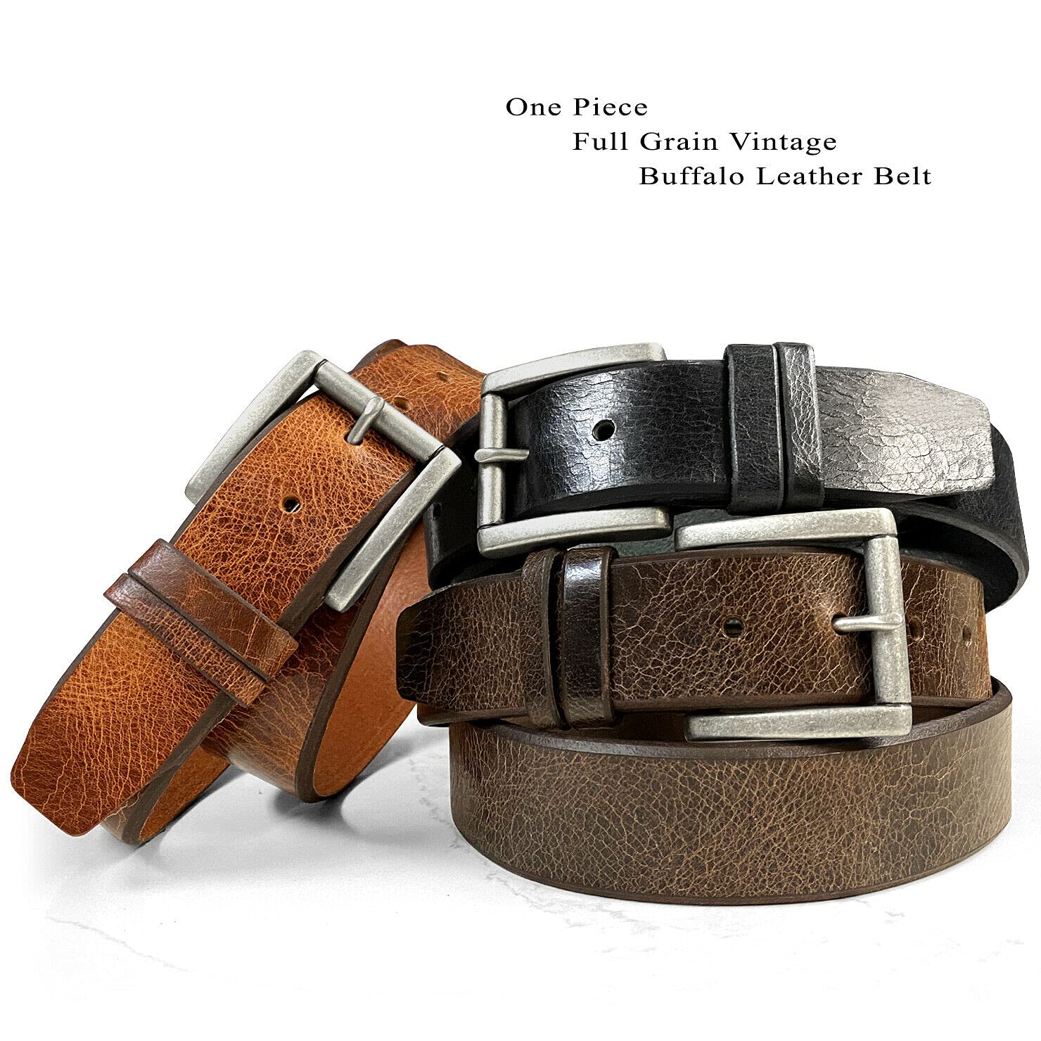 BS0008 Genuine Full Grain Leather Vintage Casual Jean Belt 1-1/2"(38mm) Wide (Tan, 32)