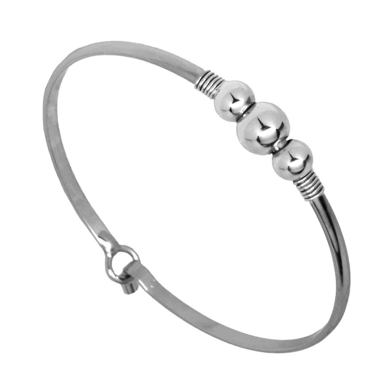 Cape Cod Jewelry-CCJ 3 Ball Wire Wrap SilverTone Latch Cuff Bracelet | 7.0