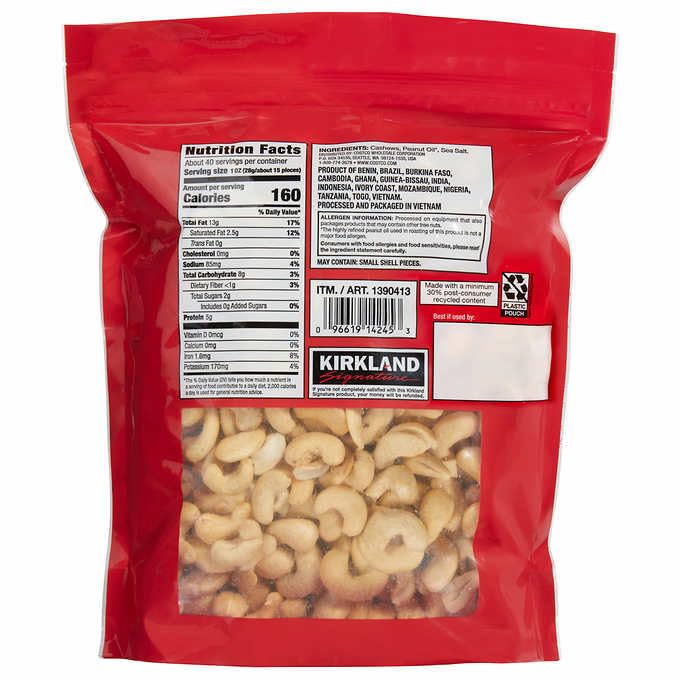 Kirkland Signature Premium Fancy Salted Cashews 40 Oz - Pack of 2