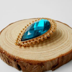 RareLove Vintage Blue Rhinestone Alloy Metal Teardrop Brooch For Women